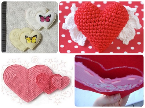 Сердечки на День Святого Валентина (вязаные и из ткани)