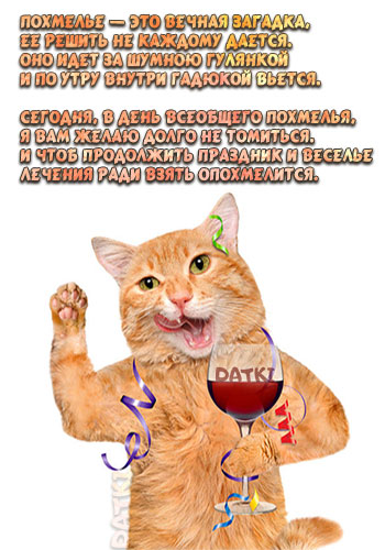 Прикольная открытка с котом на День похмелья