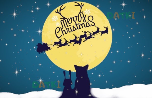 Рождественская открытка с Санта Клаусом и оленями