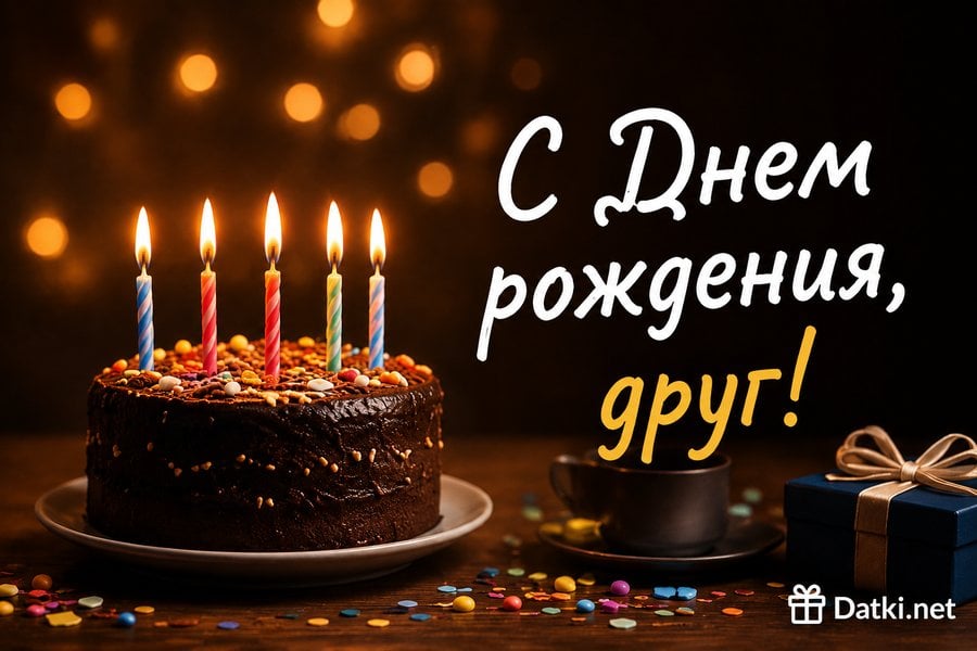 Картинка с днём рождения другу — с теплыми пожеланиями