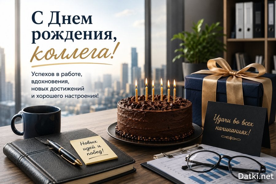Картинка с днём рождения коллеге — продуктивного года