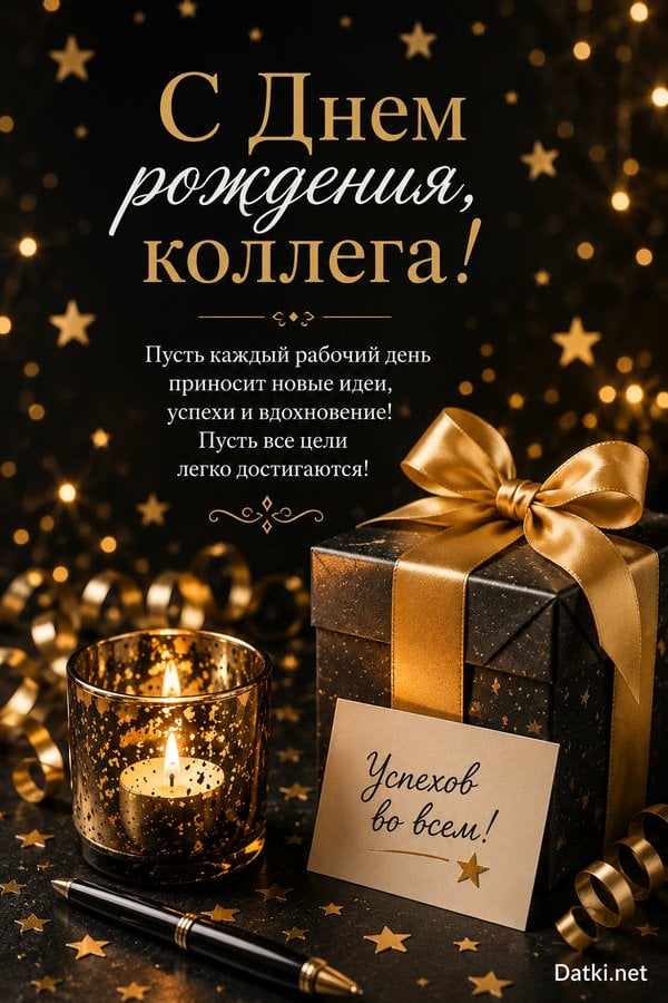 Открытка с днём рождения коллеге — с праздником