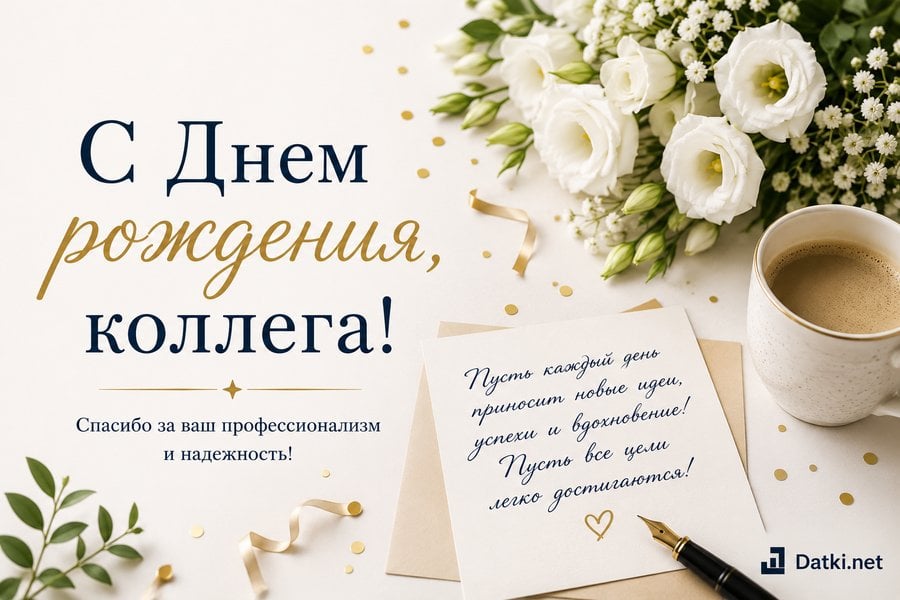 Открытка с днём рождения коллеге — счастья и благополучия