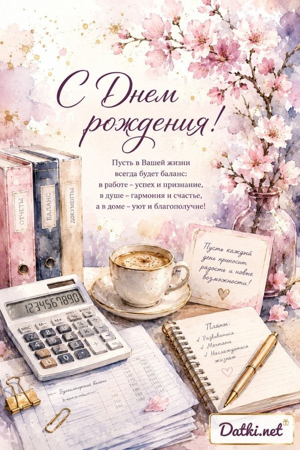 Открытка с днём рождения бухгалтеру — крепкого здоровья