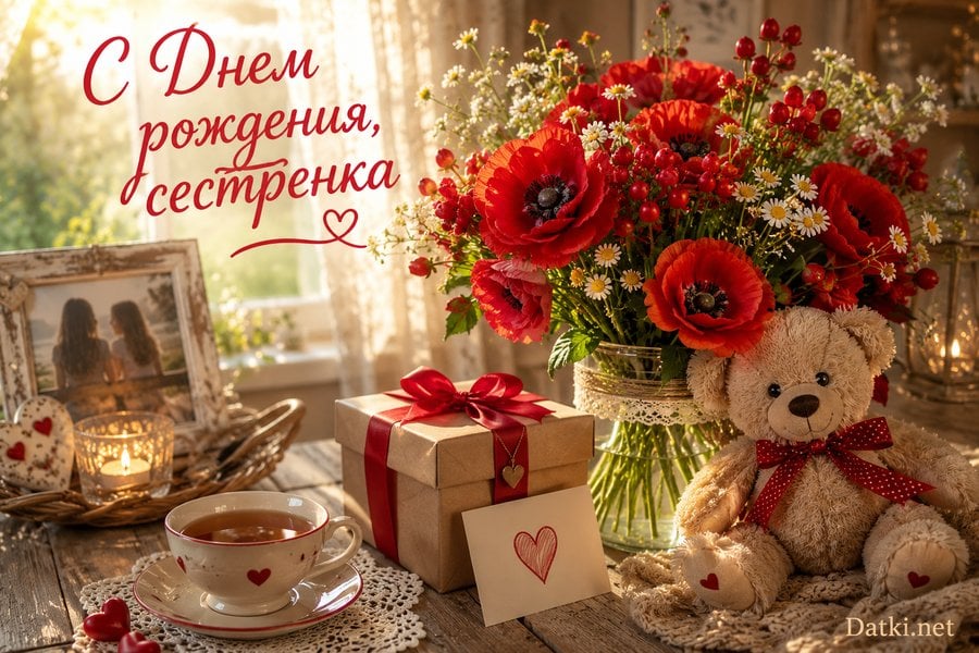 Открытка с днём рождения сестре — удачи во всём