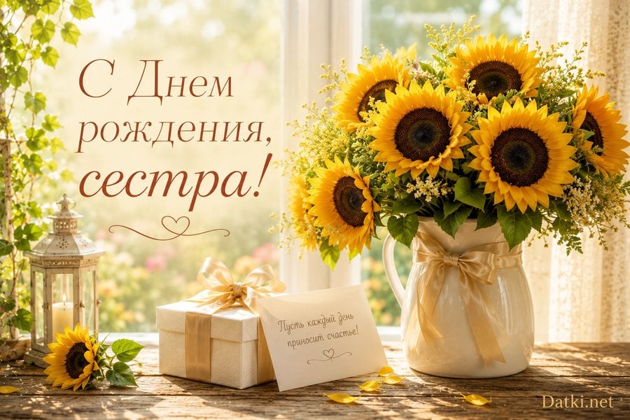 Изображение с днём рождения сестре — пусть сбудутся желания