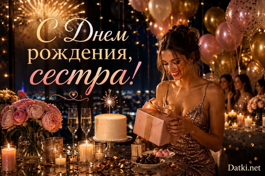 Открытка с днём рождения сестре — нежности и заботы