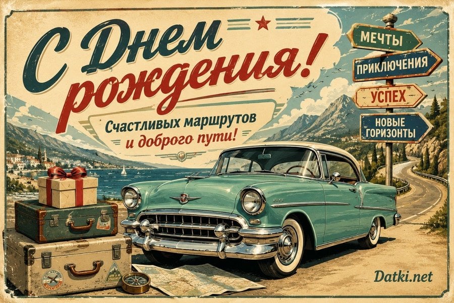 Картинка с днём рождения водителю — пусть путь всегда будет безопасным