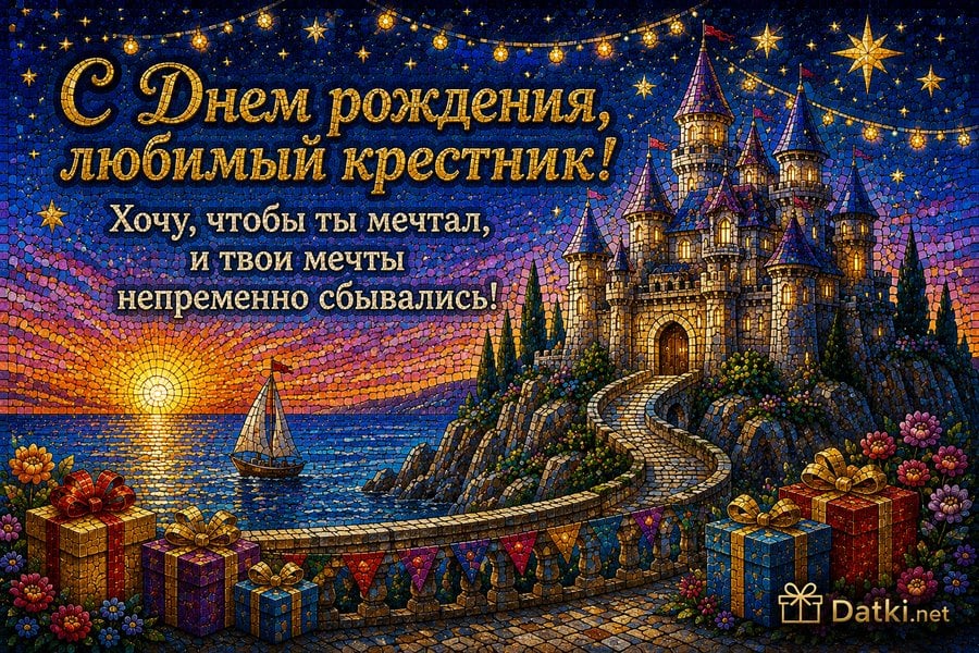Открытка с днём рождения крестнику — любимому крестнику — с праздником