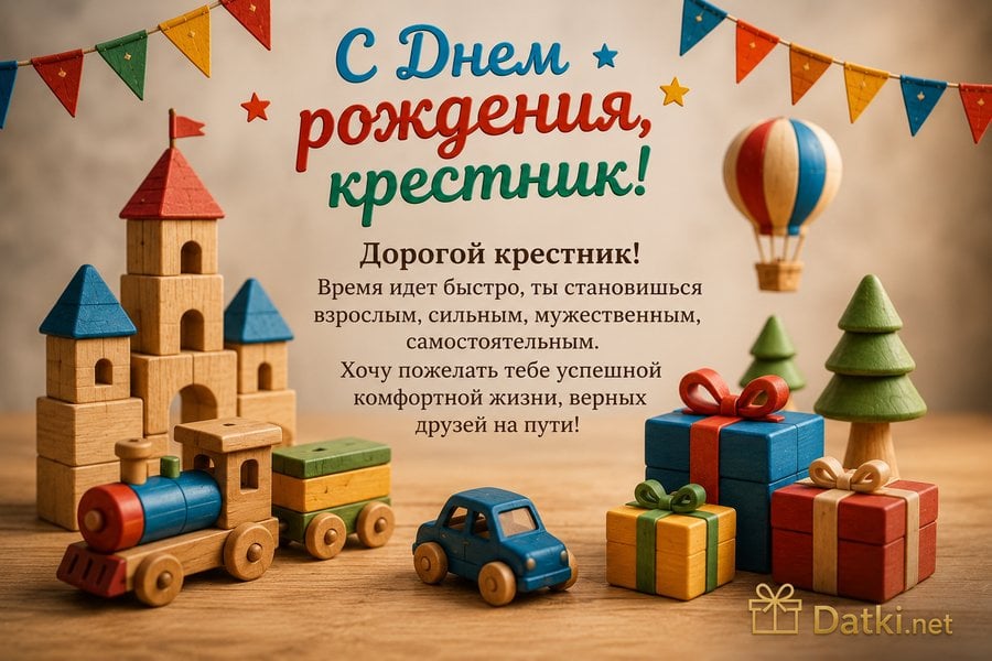 Картинка с днём рождения крестнику — пусть год будет весёлым