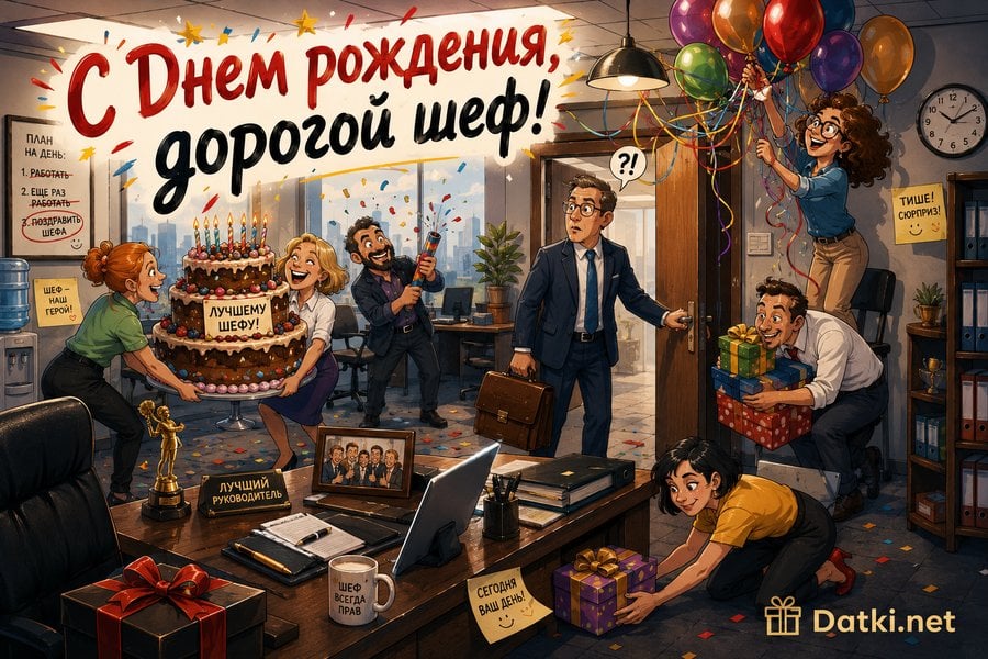 Открытка с днём рождения начальнику — удачи в работе