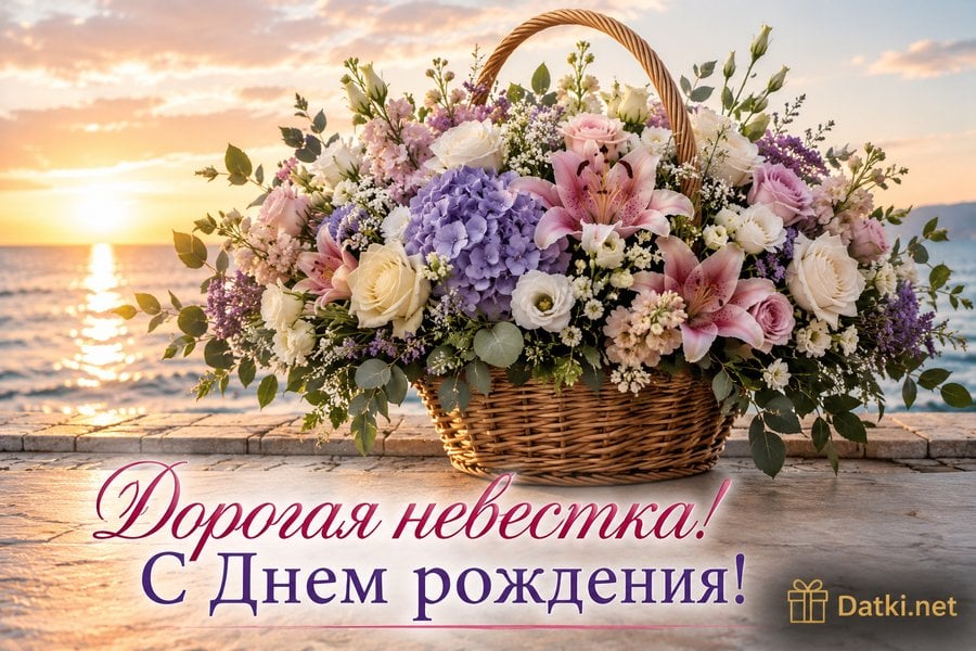 Открытка с днём рождения невестке — любимой невестке — с праздником