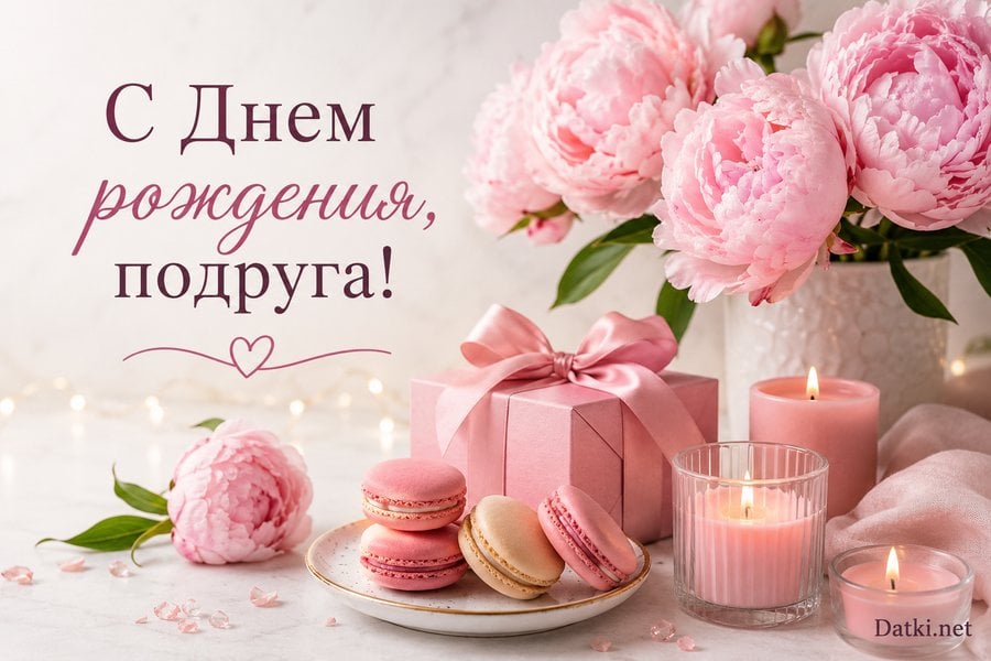 Картинка с днём рождения подруге — пусть год будет счастливым