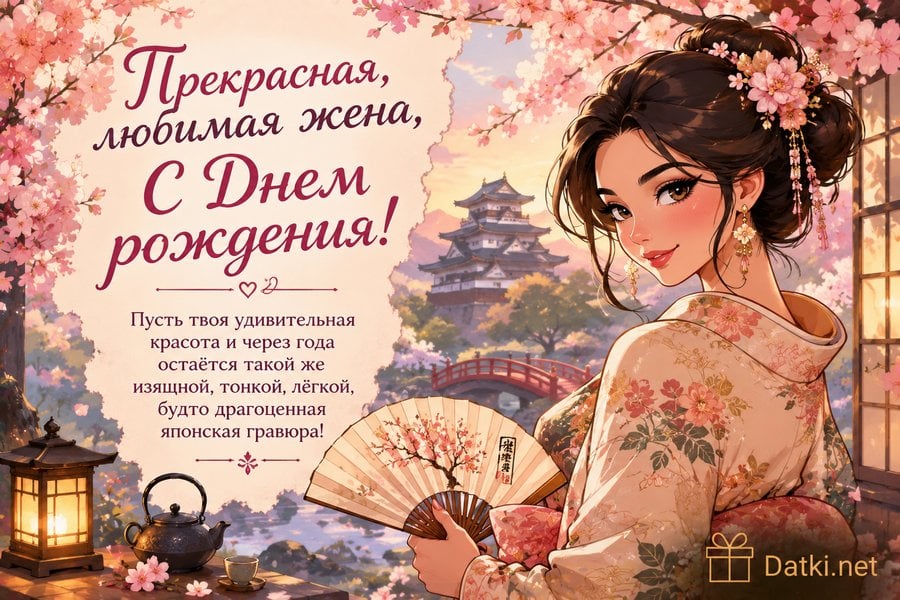 Картинка с днём рождения жене — гармонии и взаимопонимания
